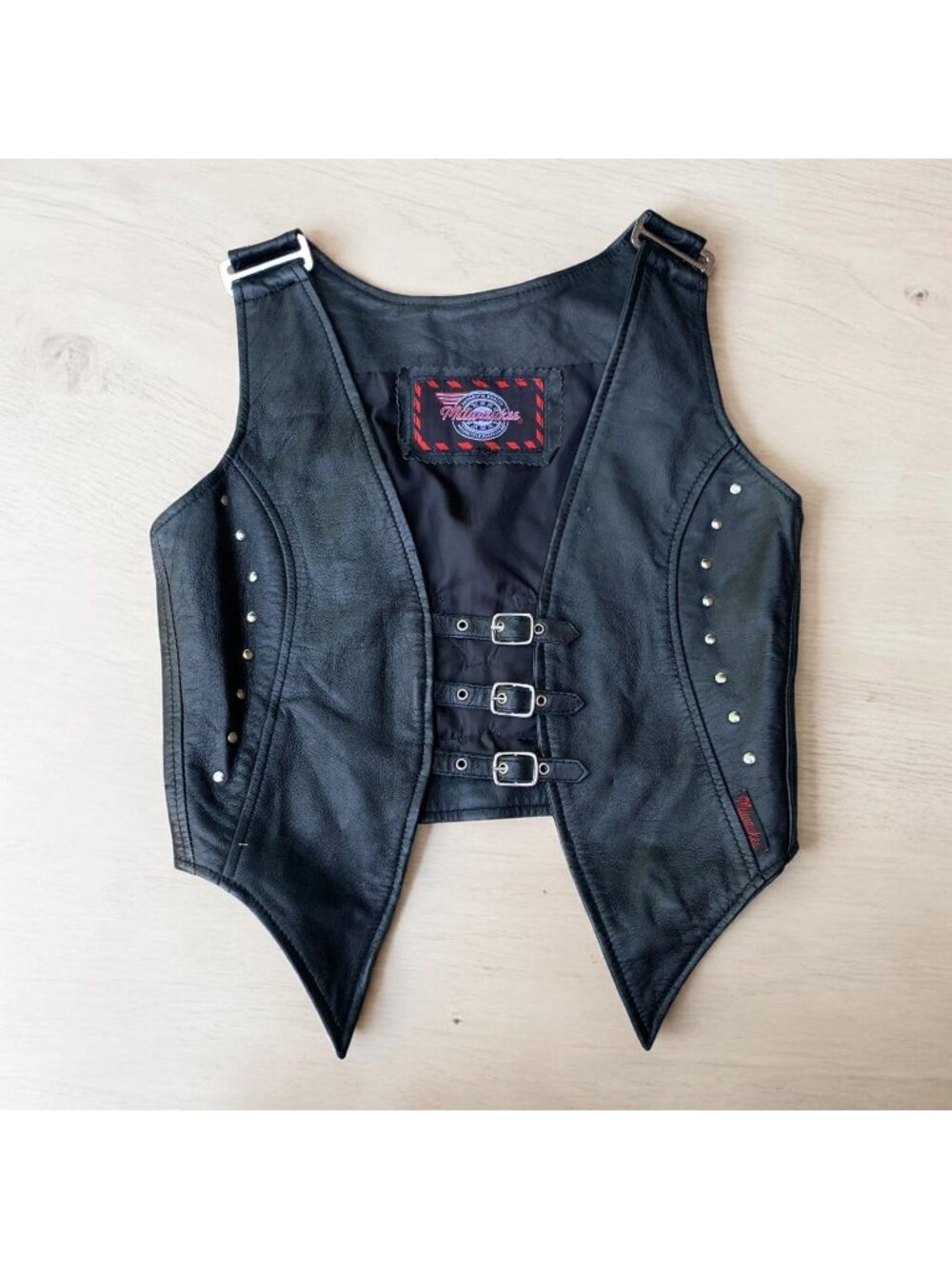 Milwaukee Leather Womens Black Studded Vest With Buckle Closures & Eagle Size M